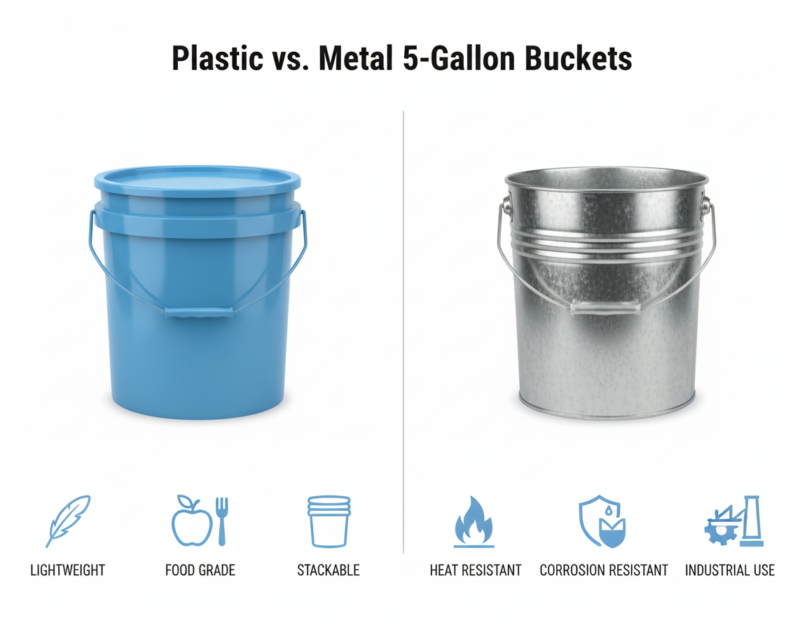 Plast vs Metal 5-Gallon spand med låg