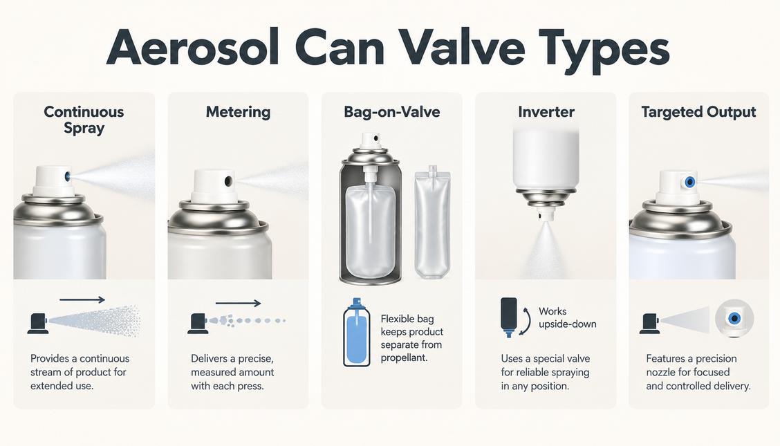 Aerosolisäiliön venttiilityypit