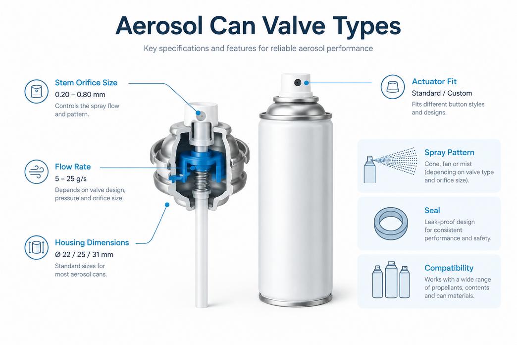 Aerosolisäiliön venttiilityypit