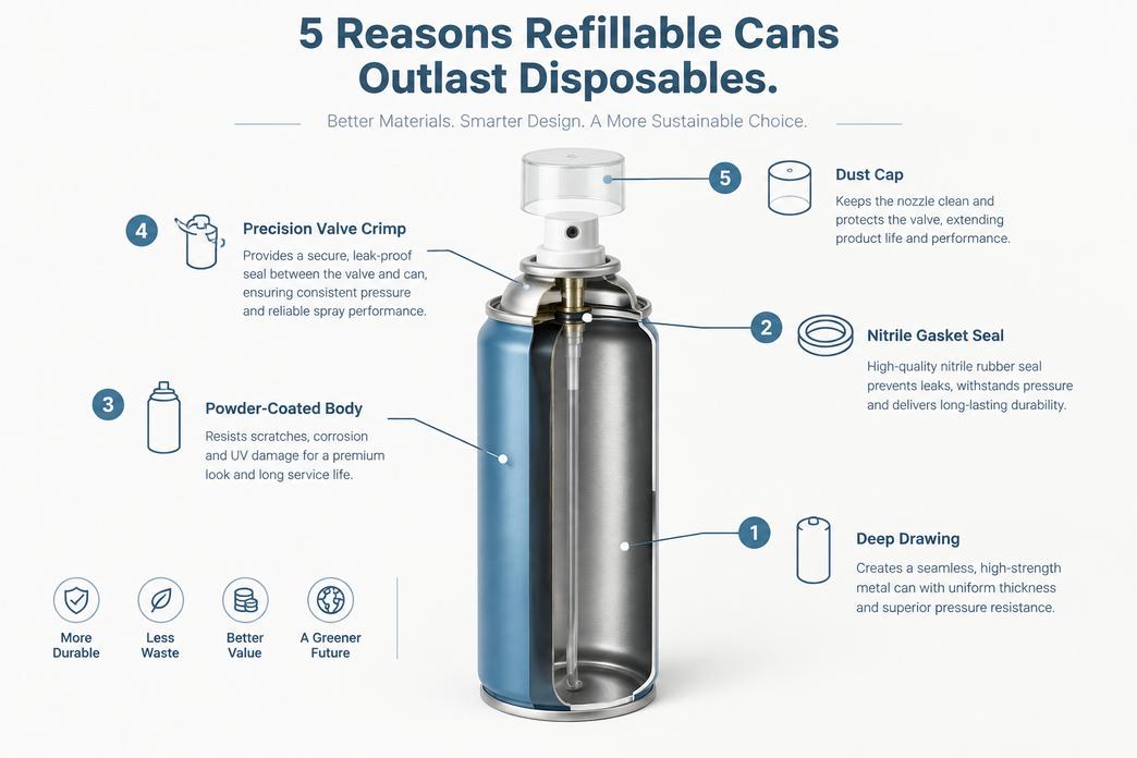 Refillable Pressurized Spray Can